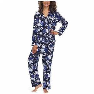 NWT Flora Nikrooz Ladies Notch collar 2 piece Pajama Set Blue Floral - size XXL